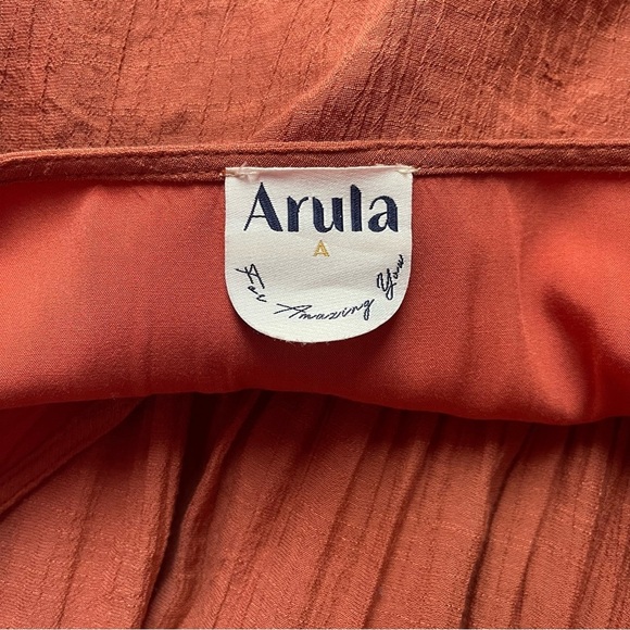 ARULA Dress Women's Size 1X Rust Orange Maxi Ruffle Hem Dolman Sleeves V-Neck - Picture 13 of 16